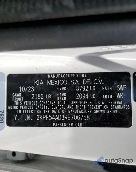 2024 Kia Forte Gt Line z USA, uszkodzony, nr VIN 3KPF54AD3RE706758